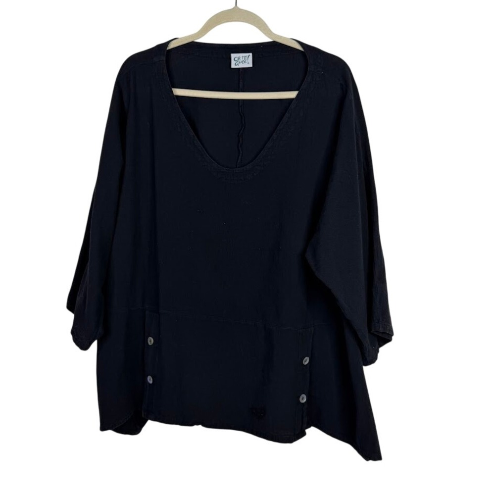 Oh My‎ Gauze Black Cotton Oversized Tunic Top Coastal Lagenlook Minimalist XL